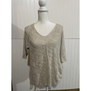 Eileen Fisher Linen Blend Sweater Womens Lg Neutral Short Sleeve Beachy Knit E22